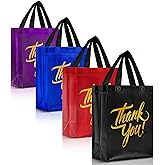 Nush Nush Thank You Gift Bags In Bulk – Set of 12 Reusable Medium Thank You bags From Four Vibrant Colors With Handles And Holographic Finish - Goodie, Birthday, Party Favor Bags–8x4x10