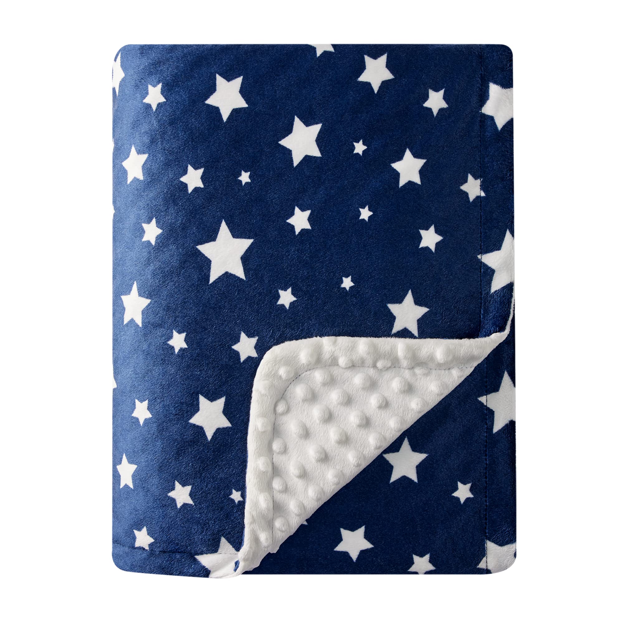 Photo 1 of DaysU Silky Micro Soft Plush Baby Blankets Unisex with Print Star Pattern and Soothing Raised Dots, Double Layer Bed Throws for Baby Crib, Star, Navy, 30x40 Inches