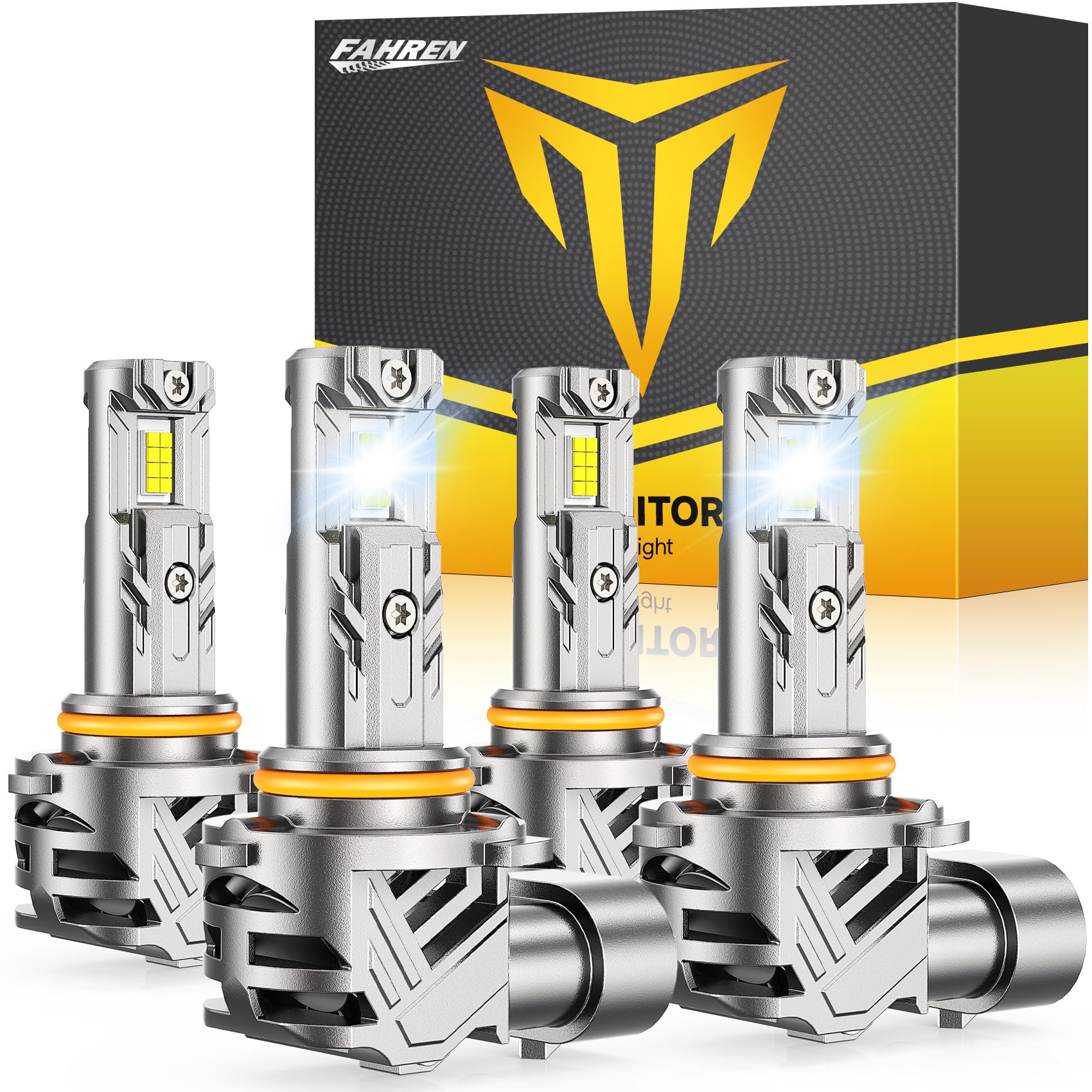 FAHREN 9005 9006 Light Bulbs Combo, Upgraded 100,000LM 1000% Super Bright Bulb 1:1 Mini Size No Adapter Required, 6500K Cool White HB3/HB4 Compatible, Plug-and-Play, Pack of 4 Image