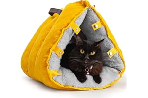 PRIMICA Cozy Cat Cave Bed for Indoor Cats – Enclosed Self-Warming Hideout with Soft Cushion, Portable 3-in-1 Nest Design Converts to Open Mattress