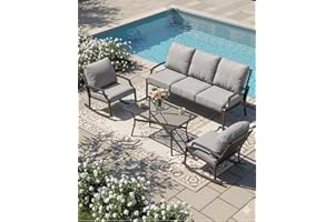 JFHID 4-Piece Outdoor Patio Furniture Set with Rocking Chair, Metal Mesh Conversation Bistro Set with Coffee Table, All-Weath