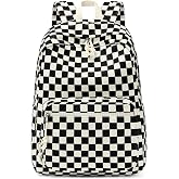 mibasies School Backpack for Girls with Laptop Sleeve: 18IN Large Capacity Corduroy Bookbag for Primary Middle School/College, Travel Daypack for Teens Women - Black Checkered