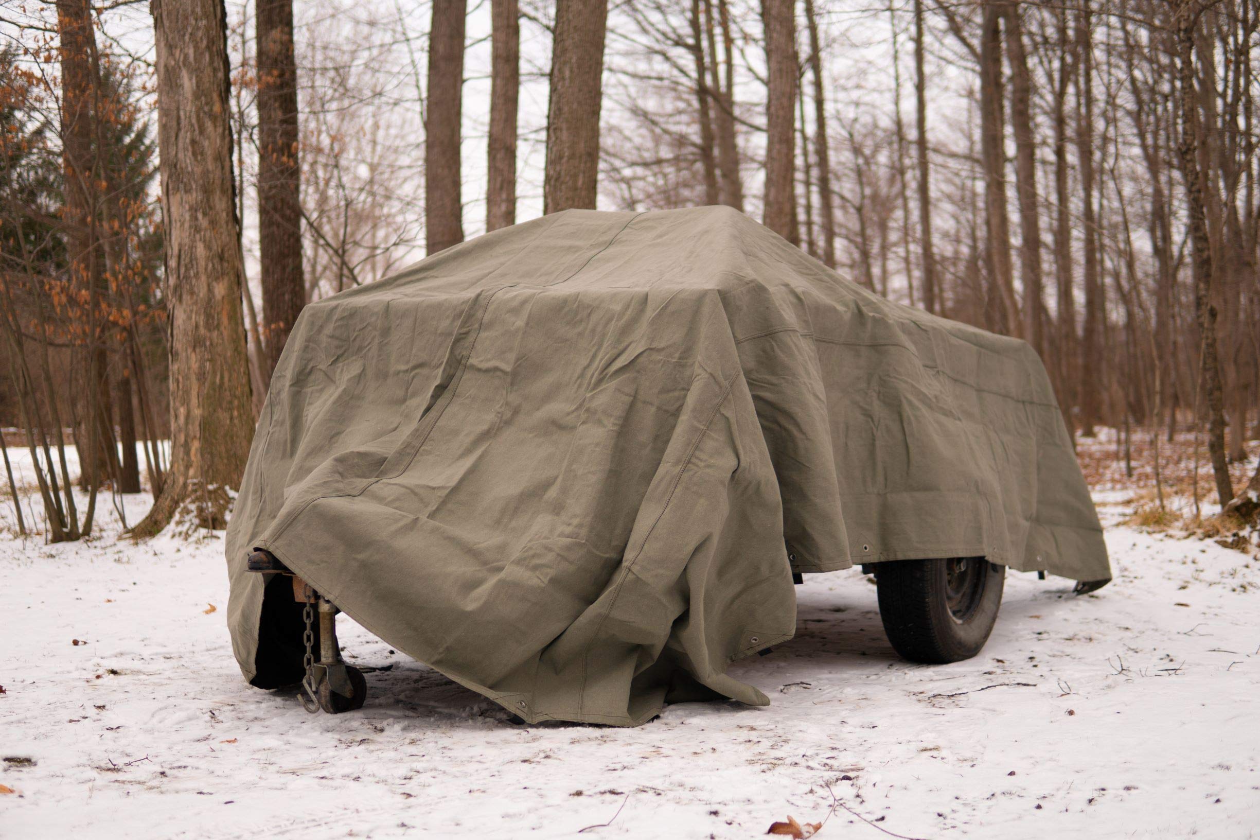 WHITEDUCK Canvas Tarp 18 oz. Heavy Duty Waterproof UV Resistant, Rustproof Grommets, Industrial & Commercial Use Cloth Tarp (Cut Size: 6'x8', Finished Size: 5'6"x7’6”, Olive Drab)