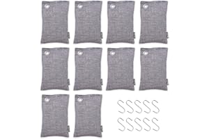 10 Packs Fonday Bamboo Charcoal Deodorizer Bags(100g each) with Hook, Odor Eliminator & Absorber Air Purifying for Gym Bag Shoe Car Pet Closet