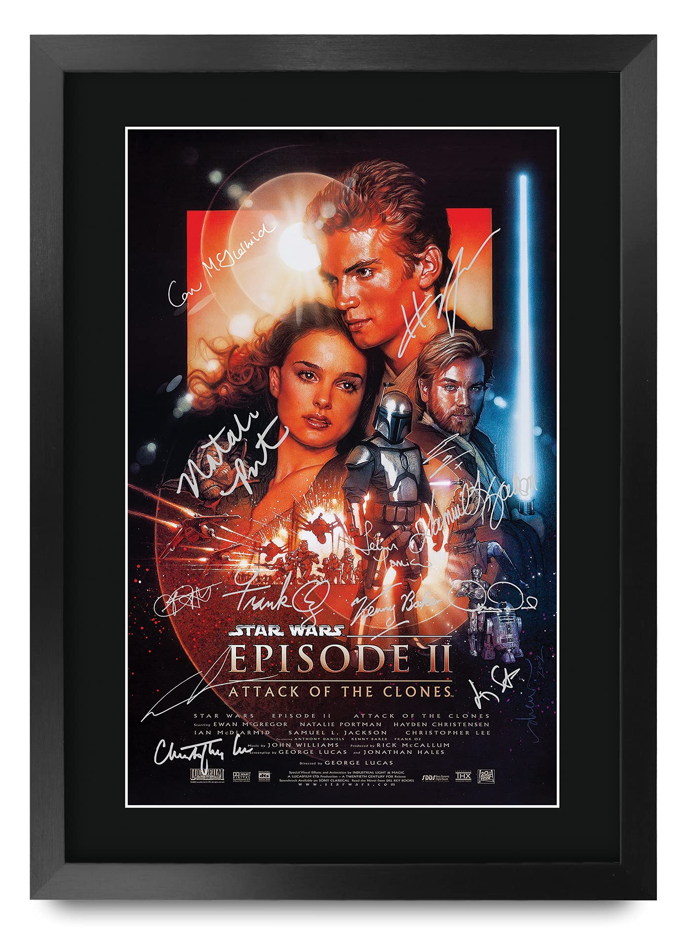 HWC Trading A3 FR Star Wars Episode II Attack of the Clones The Cast Hayden Christensen Natalie Portman Gifts Printed Poster Signed Autograph Picture for Movie Memorabilia Fans - A3 Framed