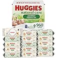Huggies Natural Care Sensitive Baby Wipes, Unscented, Hypoallergenic, 99% Purified Water, 15 Flip-Top Packs (960 Wipes Total)