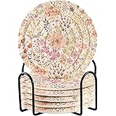 Fitrendlovey Woven Coasters for Drinks Absorbent Cup Coaster Set with Holder for Wooden Table Living Room Decor