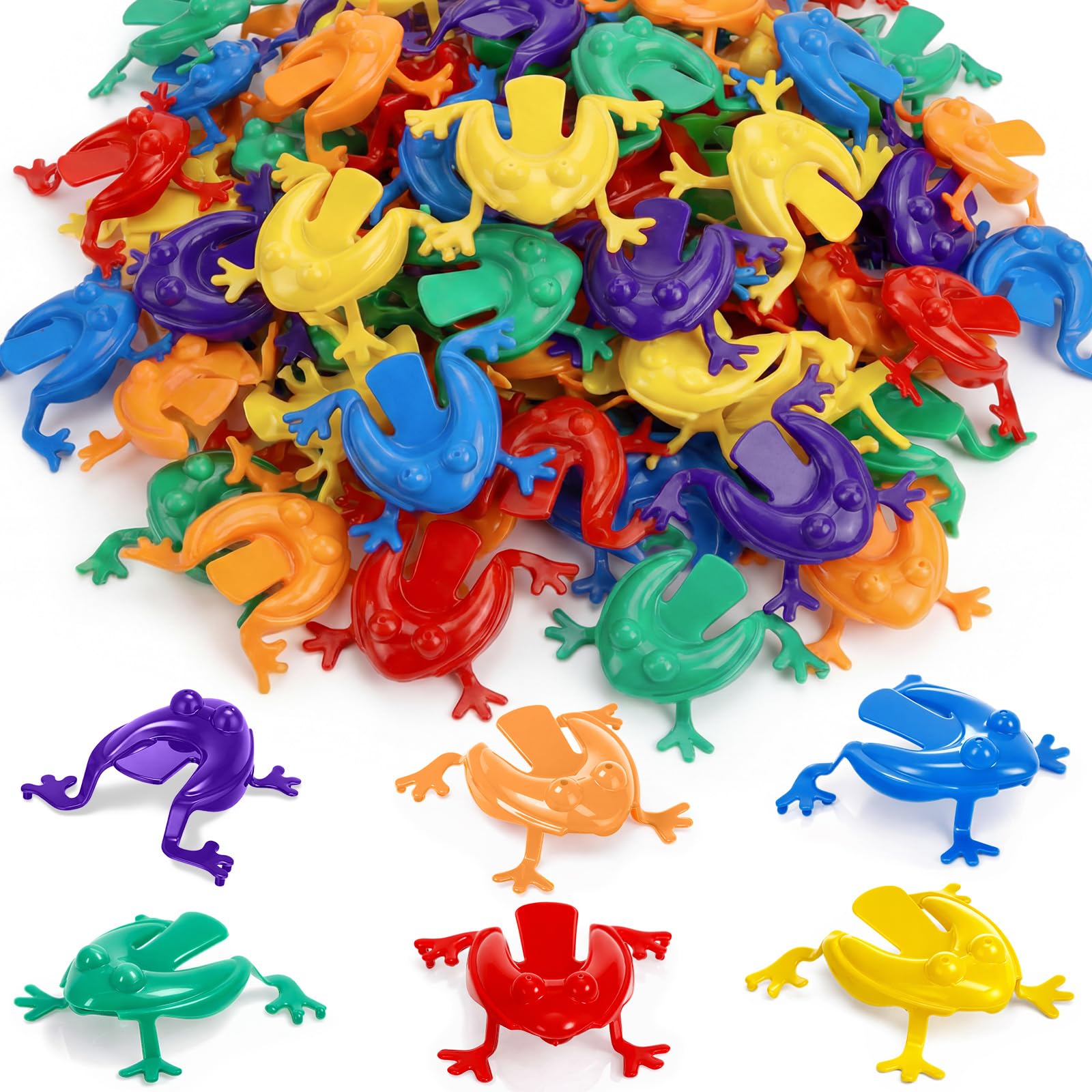 Skylety 54 Pcs Jumping Frog Toy 2 Inches Assorted Colors Plastic Frogs Toys for Passover Halloween Party Favors Birthday Gifts, 6 Colors