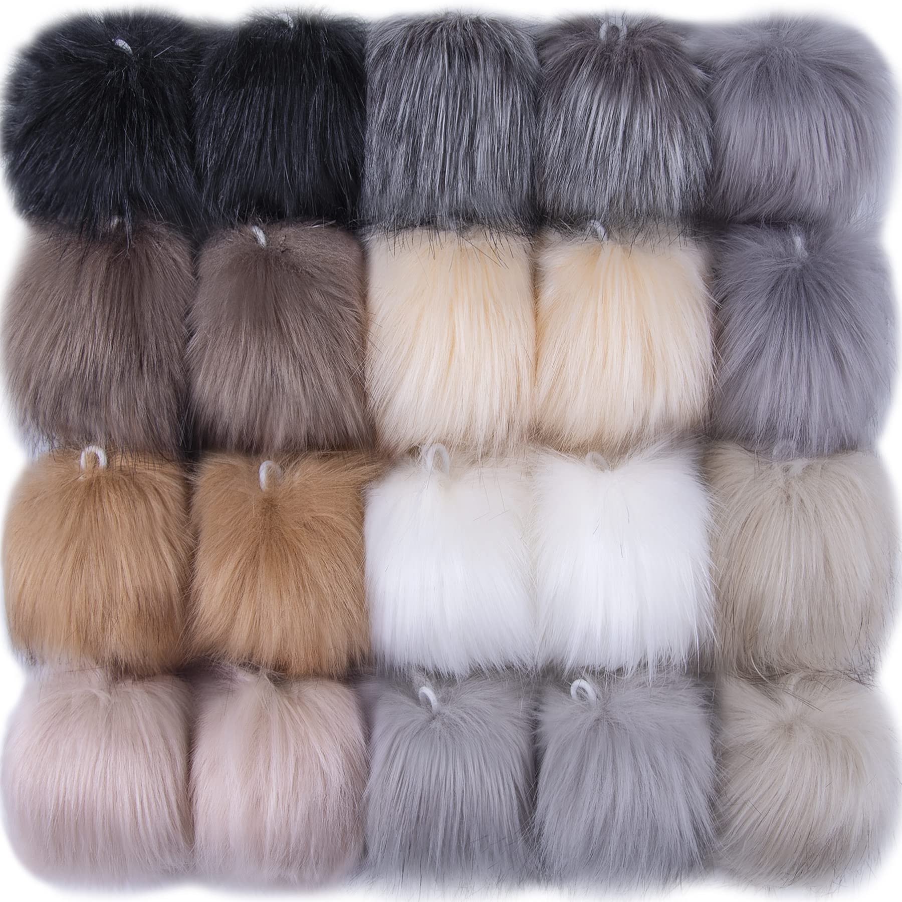 SIQUK 20 Pieces Faux Fur Pom Pom Balls DIY Faux Fox Fur Fluffy Pom Pom with Elastic Loop for Hats Keychains Scarves Gloves Bags Accessories (10 Colours, 2 Pcs for Each Colour)