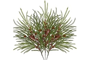 OAIRSE Artificial Christmas Norfolk Pine Branches - 3 Pcs 27.5" Real Touch Faux Greenery Stems with Red Berry Pine Cones Picks for Vases Xmas Tree DIY Craft Wreaths Garland Holiday Outdoor Indoor Decor
