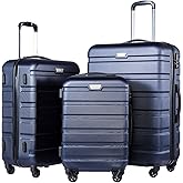 Coolife Luggage 3 Piece Set Suitcase Spinner Hardshell Lightweight TSA Lock (navy, 20/24/28)