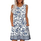 OFEEFAN Summer Dresses for Women 2025 Loose Beach Vacation Casual Crew Neck Sleeveless Sundresses with Pockets Tank Dress