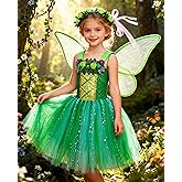 Costumerry Fairy Costume for Girls with Wings Flower Crown Halloween Party Princess Dress Up Birthday Gifts