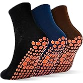 SkiBeaut Men Grips Socks Non Slip Sticky 3 Pairs Tile Wood Floors Anti-Skid Pilates Yoga Barre Hospital Slipper Socks