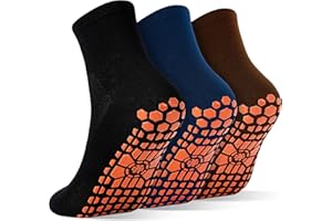 SkiBeaut Men Grips Socks Non Slip Sticky 3 Pairs Tile Wood Floors Anti-Skid Pilates Yoga Barre Hospital Slipper Socks