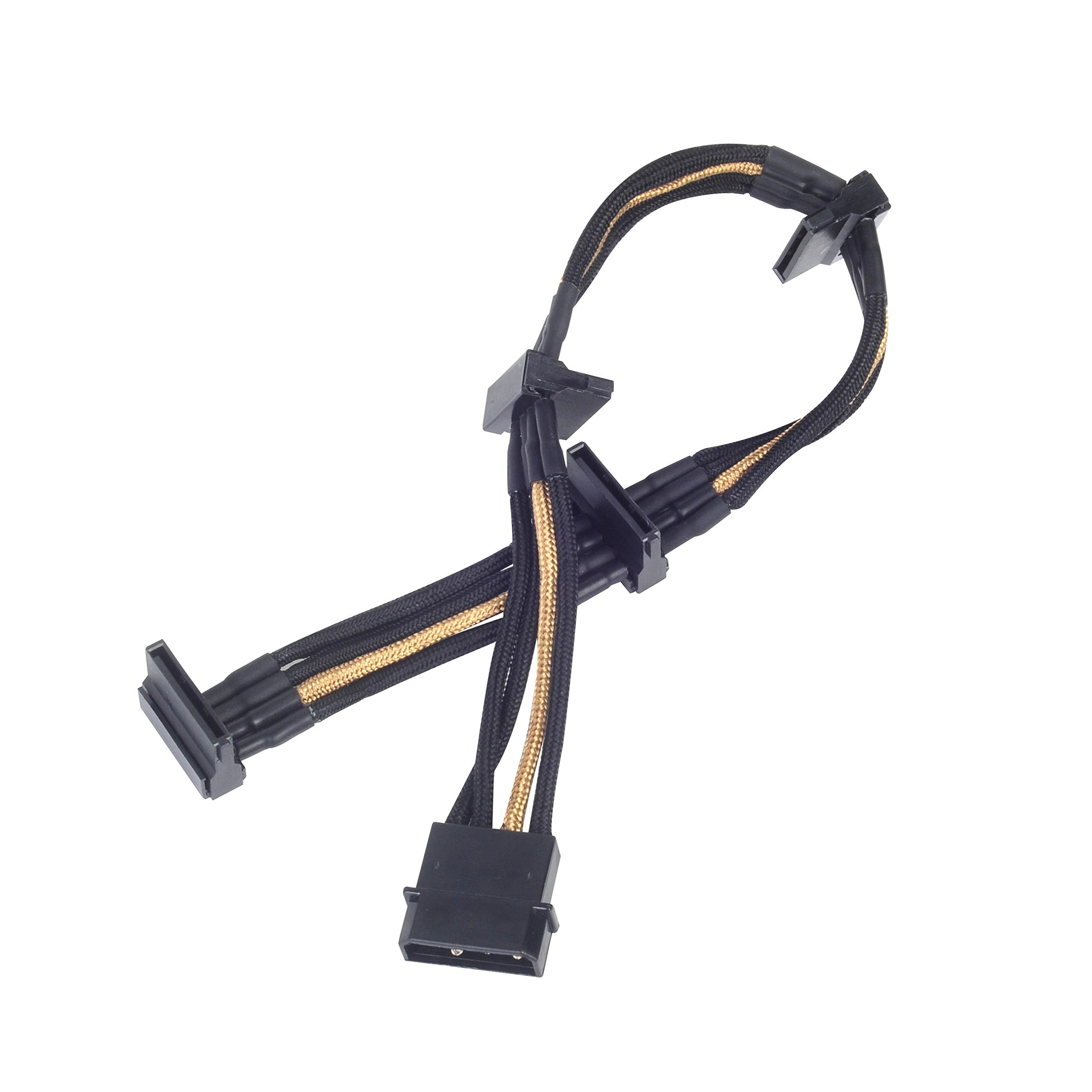 SilverStone SST-PP07-BTSBG - 30cm Molex to 4x SATA Sleeved Extention Cable, black gold