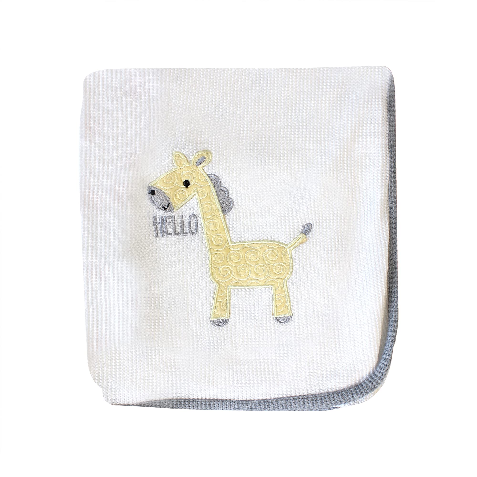 Socksmad 2 Pack Baby Blankets 100% Soft Cotton with Embroidery Cot Crib Moses Basket Pram Cellular Blanket (Grey Giraffe)