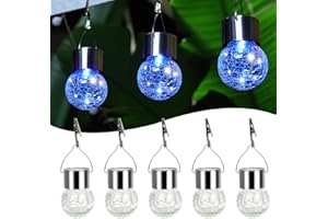 JKIMK Hanging Solar Lights for Outside Waterproof,Hanging Tree Lights Outdoor,Crackle Glass Ball Solar Lantern with Hook 5 Pack for Yard,Garden Balcony Patio Party Decoration