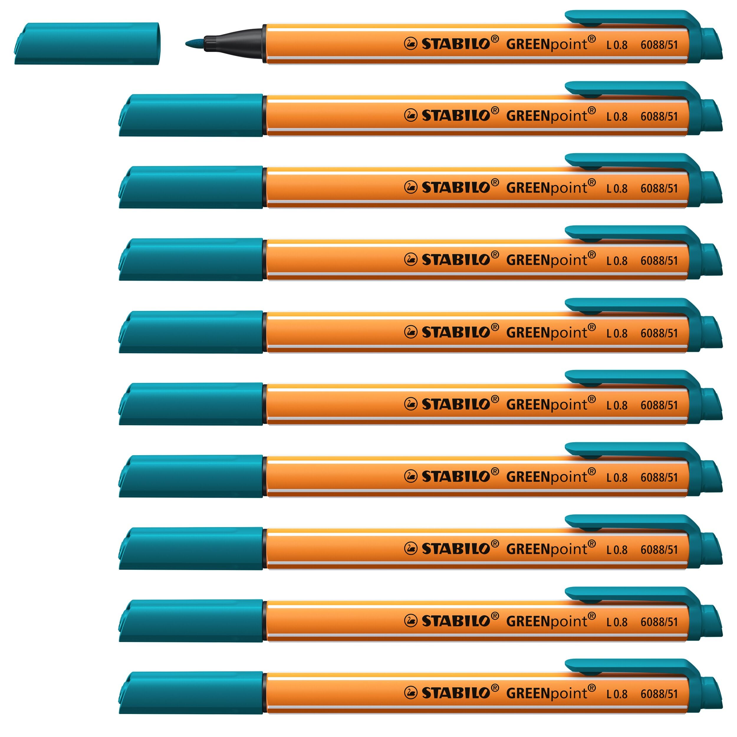 STABILO GREENpoint - Fibre-Tip Sign Pen - Pack of 10 - Turquoise