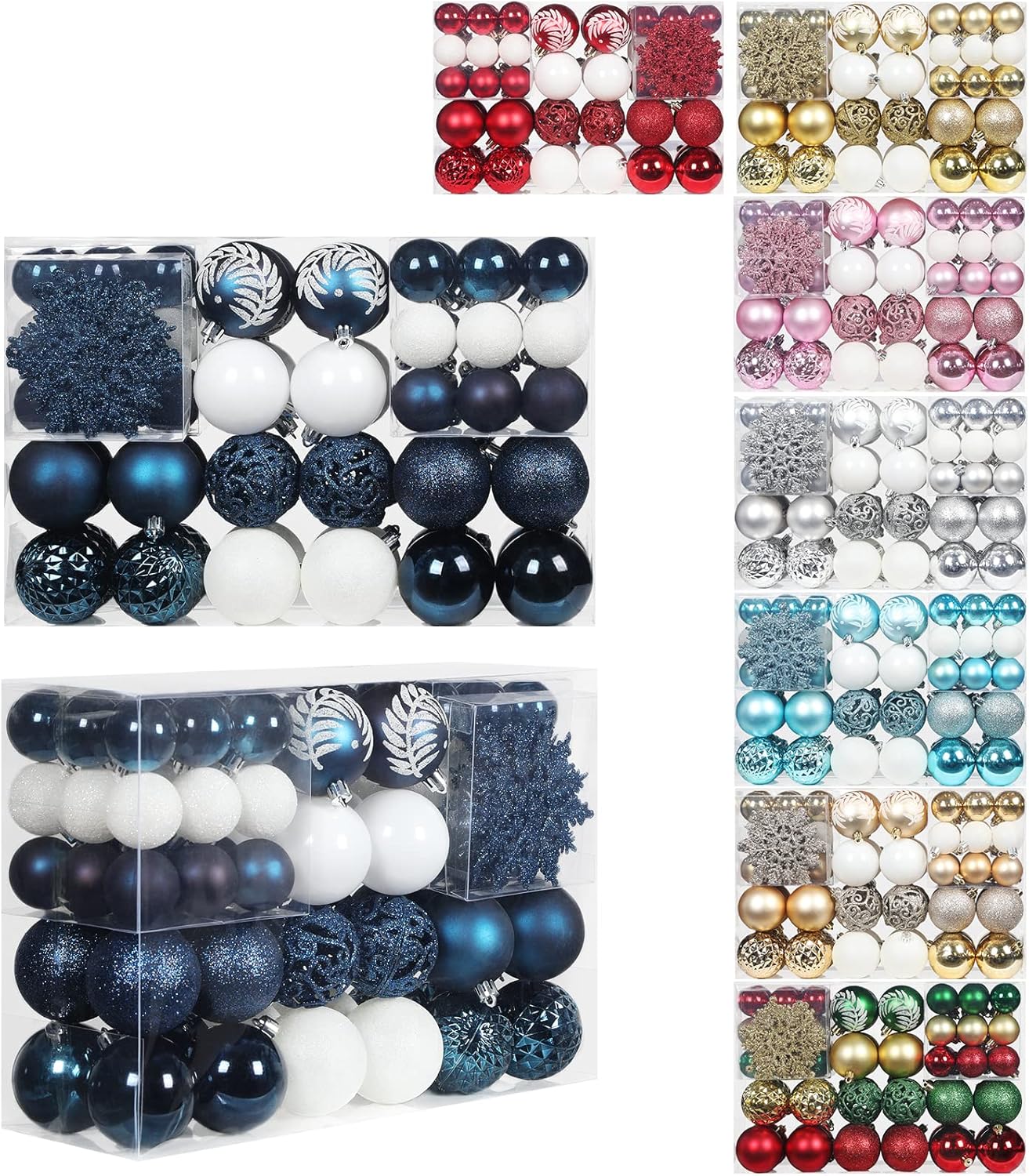 Ornaments - SY CRAFT 86 Pieces of Assorted Shatterproof Christmas Ball Snowflake Ornaments Seasonal Decorative Hanging Ornament Set with Hand-held Gift Package for Xmas Tree Decorations - Dark Blue