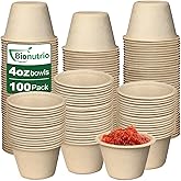 4 oz Small Paper Bowls, 100 Pack Compostable Biodegradable Natural Fiber Bagasse Bowl, Mini Small Disposable Paper Bowls for Ice Cream, Sauce