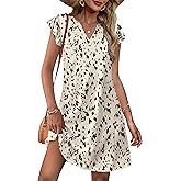 OFEEFAN Spring Summer Dresses for Women 2026 Casual Ruffle Sleeve V Neck Loose Swing Sundresses with Pockets Plain/Print