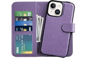 DorisMax for iPhone 14 Wallet Case,Detachable Flip Folio Cover RFID Blocking 4 Card Slots Holder Premium PU Leather Magnetic Kickstand Protective Phone Case for iPhone 14 6.1" Purple Lavender Color