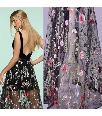 Amazon.com: Exquisite Embroidered Floral Tulle Pink Lace Fabric