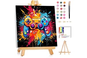 bleihum Game Paint by Numbers Kit for Kids with Frame Wooden Easel | Controller Paint by Number Kids, DIY Acrylic Painting by Numbers for Teen Boys Gamer Room Decor 8x8 Inch