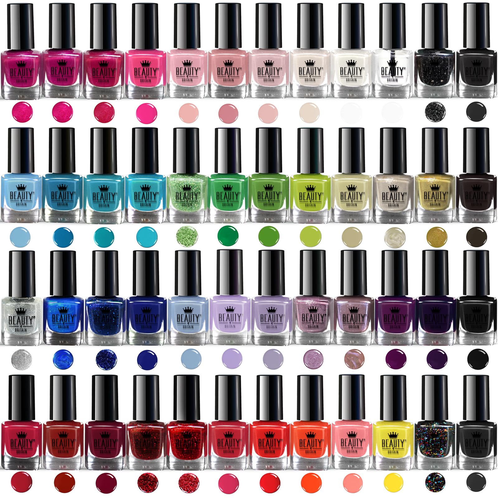 Beauty4Britain Nail Polish Varnish Set 48 Modern Colours + 2 Nail Art Sticker Sets + 2 Display Boxes