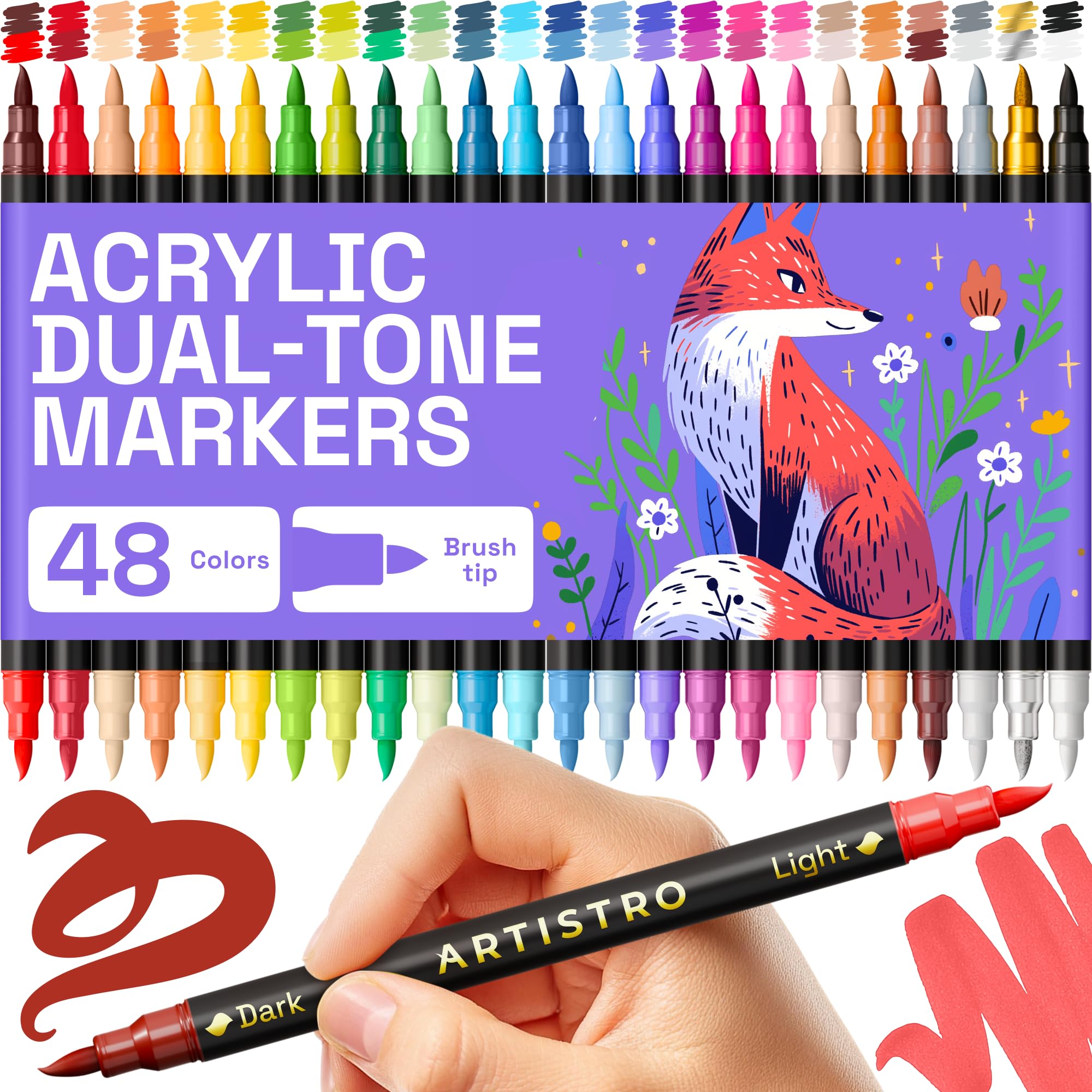 ARTISTRO Paint Markers - Acrylic Pens for Rock, Glass, Fabric, DIY - Art Supplies - 24 Dual Brush Tip Markers