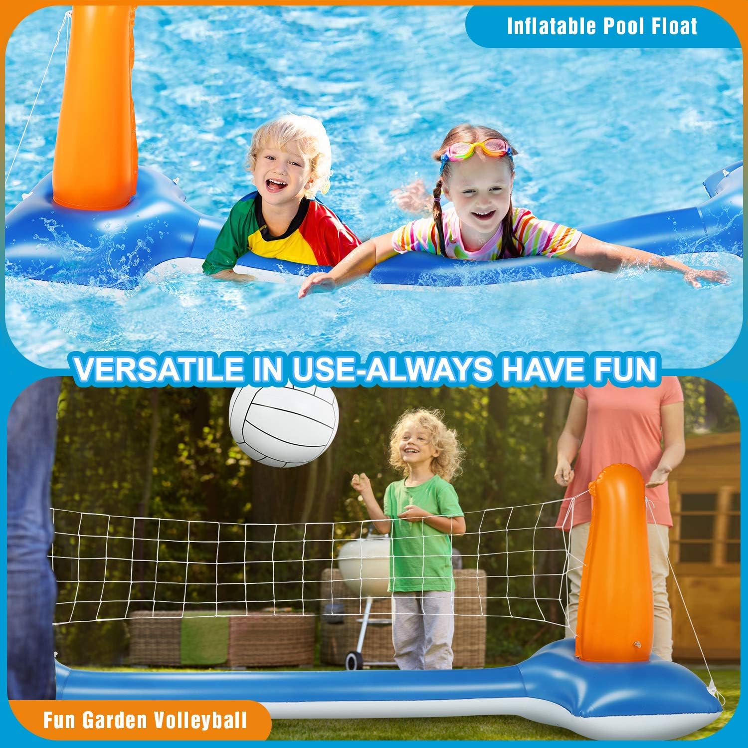 Pool Volleyball Set, 115” Inflatable Pool Float Set Include Basketball Hoop Set & Balls Floating Swimming Pool Toy Pool Volleyball Game for Kids and Adults (115” x 38” x 28”): Sports & Outdoors