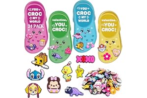 Thigreact Valentines Day Gifts for Kids - 24 Pack Valentines Cards with Croc Charms Kit - Valentine Gift Exchange for Boys Girls Toddlers Class Classroom School Party Favors