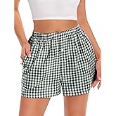 Boxer Shorts for Women Summer Gingham Pajama Casual Plaid Shorts Y2K Beach Bottoms with Pocket