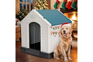 PET REPUBLIC Large Plastic Dog House Indoor Outdoor Durable Ventilate Doghouse for Small Medium Large Dogs Insulated Puppy Shelter w/Air Vents Elevated Floor Waterproof Blue