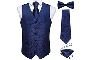 DiBanGu Men's Silk Paisley Vest and Necktie Set 6PCS Pre-tied Bow Tie Formal Waistcoat for Wedding Party