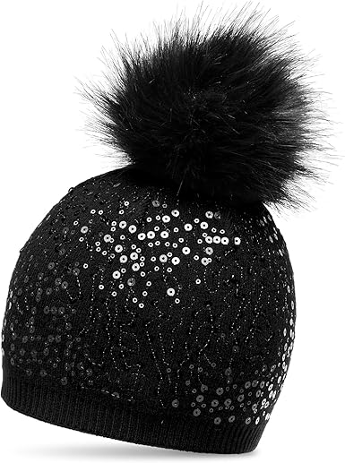 black sparkle bobble hat