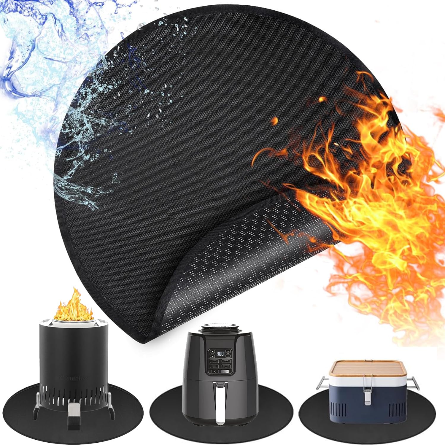 Acidea 20" Round Fire Pit Mat, 4-Layer Fireproof Under Grill Mat Heat Insulated Indoor Fireplace Pad Protector for Decks,Patios,Grass,Solo Stove Bonfire, Reusable Oil-Proof and Waterproof Anti-Slip