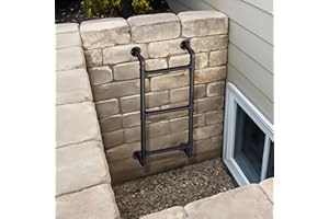 CVTER Black 3-Step Wall Mounted Steel Ladder, 3FT Egress Window Well Ladder for Indoor Climb Use, Wall/Floor Mountable Iron Step for Loft, Basement, Blanket Rack, Farmhouse, Gym – Space-Saving