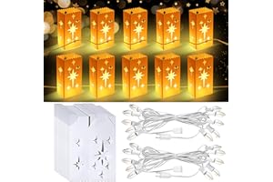 Geetery 20 Pcs Electric Reusable LED Luminary Bags with 2 String Lights Outdoor Luminary Bags Plug in and Pathway Lighting for Christmas Halloween Thanksgiving(Hexagonal Star Style)
