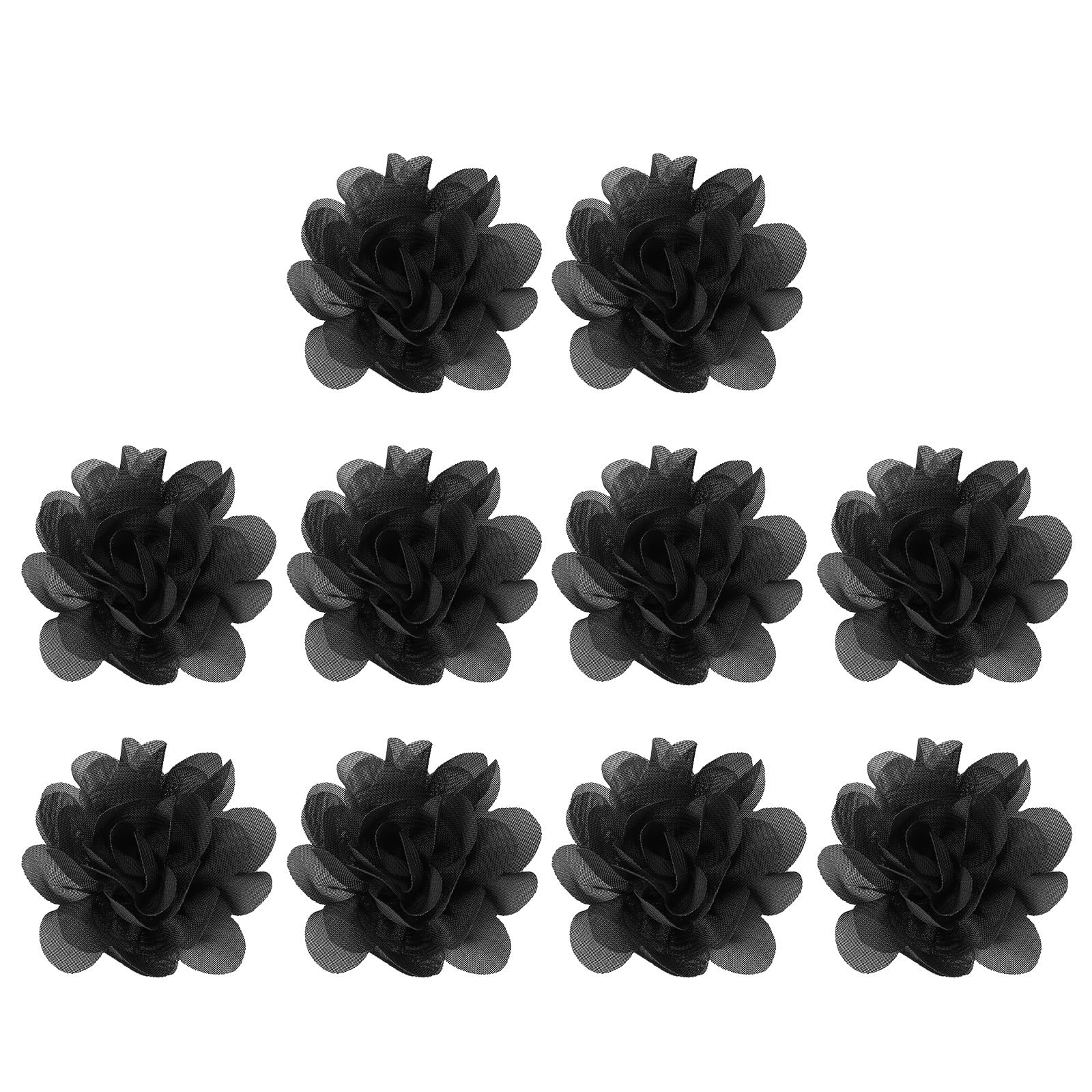 PATIKIL 2" Chiffon Flowers, 10 Pcs Mesh Fabric Flowers Sewing Fabric Appliques Headband Embellishments for DIY Craft Wedding Decor, Black