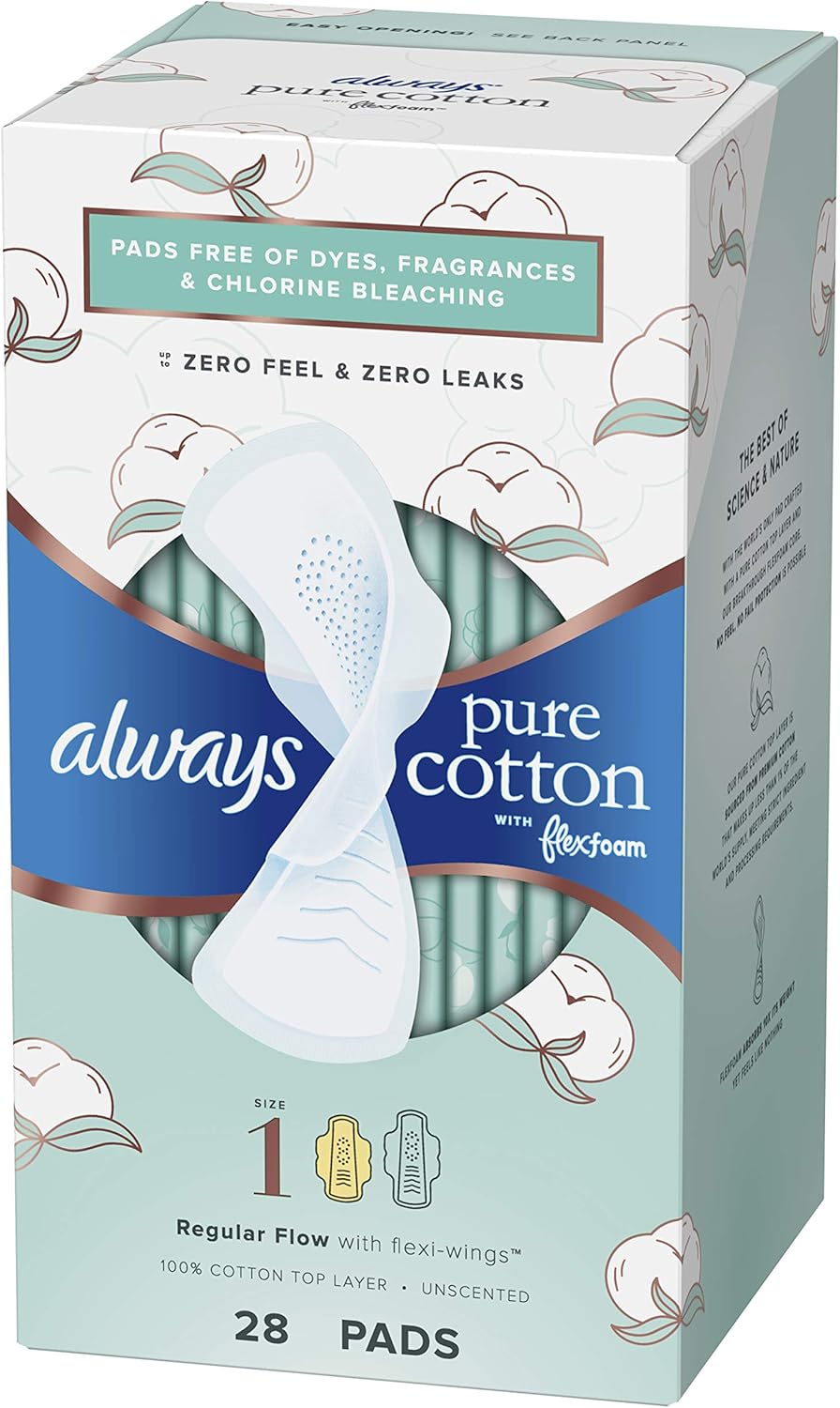 Always Pure Cotton with Flexfoam Pads, Size 1,Regular Absorbency (3 Packs of 28 - 84 Count Total): Health & Personal Care