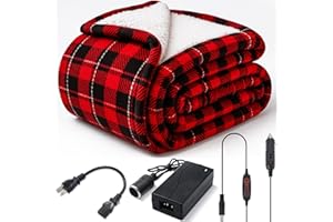Retisee 12 Volt Heated Car Blanket Heated Electric Christmas Throw Blanket for Car, Truck, SUV, or RV with 3 Heating Levels for Home Camping Portable Indoor Outdoor, 60 x 51 Inch(Buffalo Plaid)