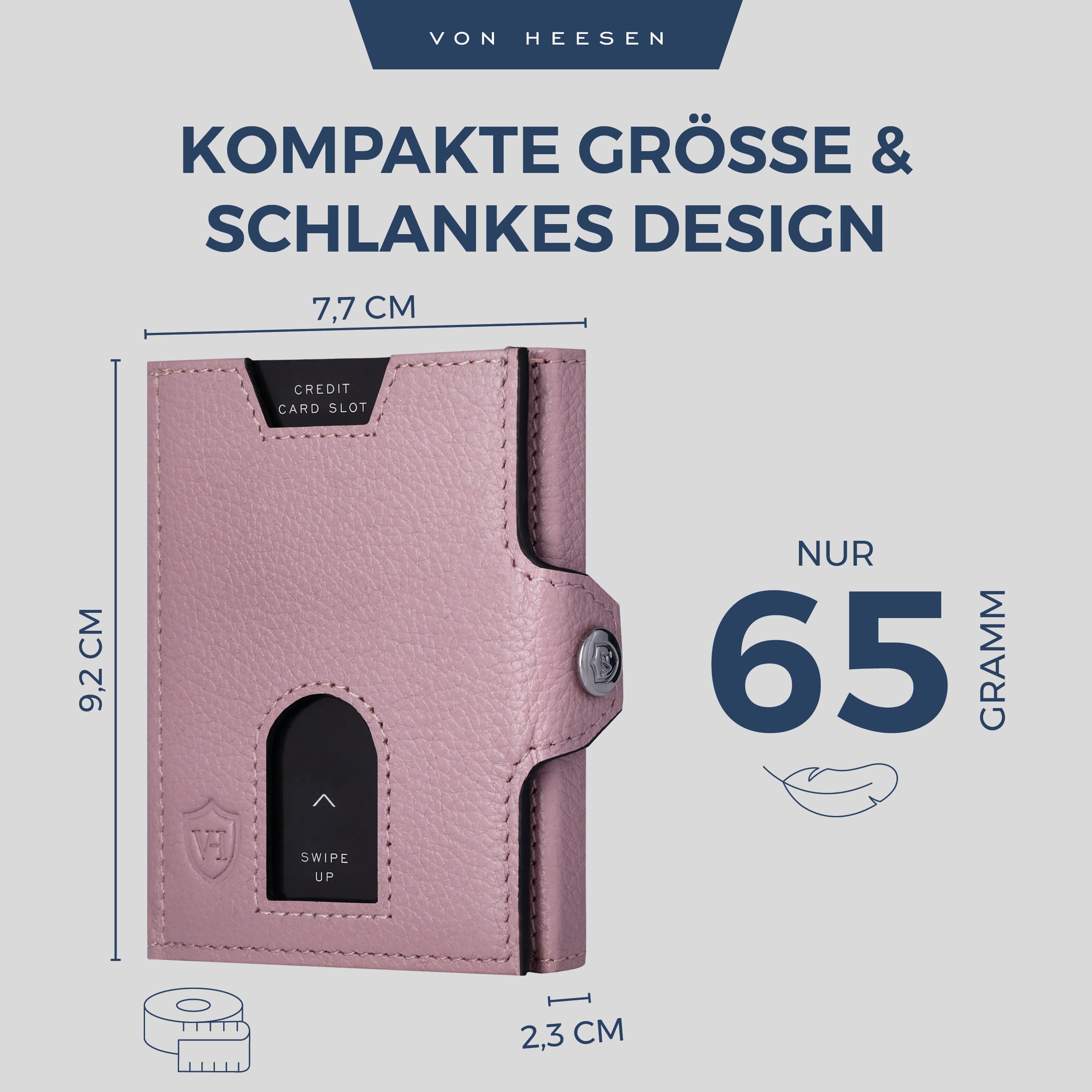 VON HEESEN Slim Wallet mit XL Münzfach & RFID Schutz - Leder Geldbörse Herren klein - Mini Geldbeutel Damen Portmonee - Kartenetui Echtleder Karten Portemonnaie - Kreditkartenetui Lavendel 5