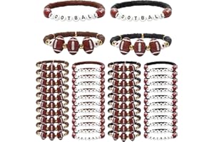 Tinrbip 40 Pcs Sports Charm Bracelets, Soccer Softball Basketball Foftball Party Favors, Adjustable Beaded Bracelet Bulk for Women Teens Player Decoration