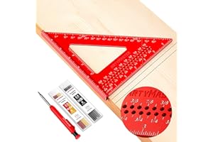 ARTYMASTER 7 inch Carpenter Square, 1/16" Precision Hole Scribing Square Tools, 0-90° Aluminum Alloy Rafter Square, Woodworking Square & Carpenter Pencils 12 Refills AM13E