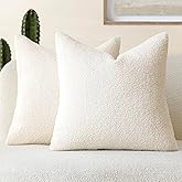 Foindtower Pack of 2, Curly Faux Fur Decorative Throw Pillow Covers Soft Neutral Plush Cushion Case Cozy Fluffy Furry Pillowcase for Home Living Room Couch Bedroom Sofa 18 x 18 Inch, Cream White