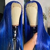 WKIPYCPK Blue Synthetic Lace Front Wig, Long Straight Dark Blue Lace Front Wig Pre Plucked Natural Hairline, Heat Resistant Fiber Hair Navy Blue Lace Front Synthetic Wigs for Fashion Woman