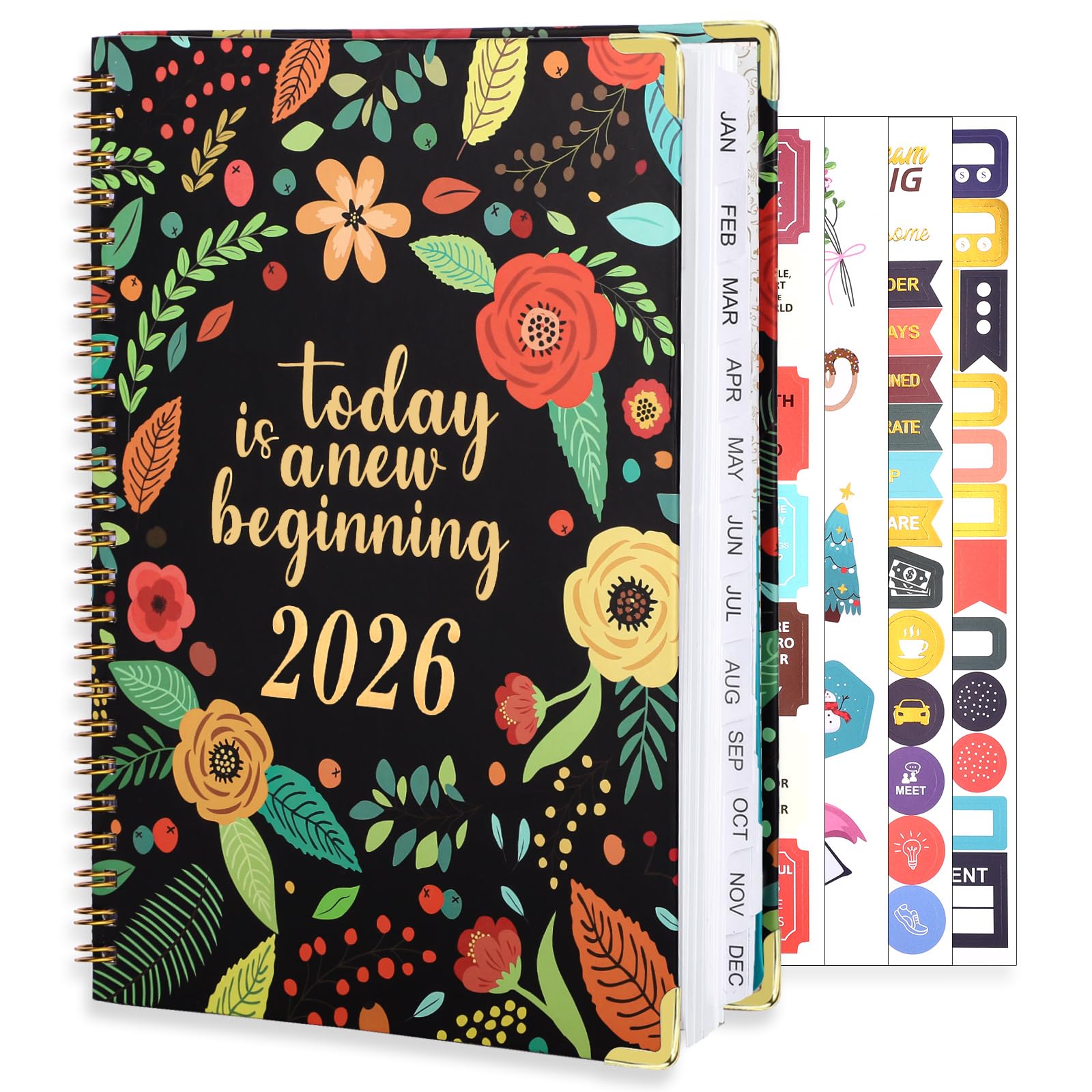 Photo 1 of 2026 Planner, Weekly and Monthly Planner, January 2026 - December 2026, Calendar Planner A5 (6.5" x 8.5") with Tabs, Inner Pocket for Home School Office Supplies, Black Flower