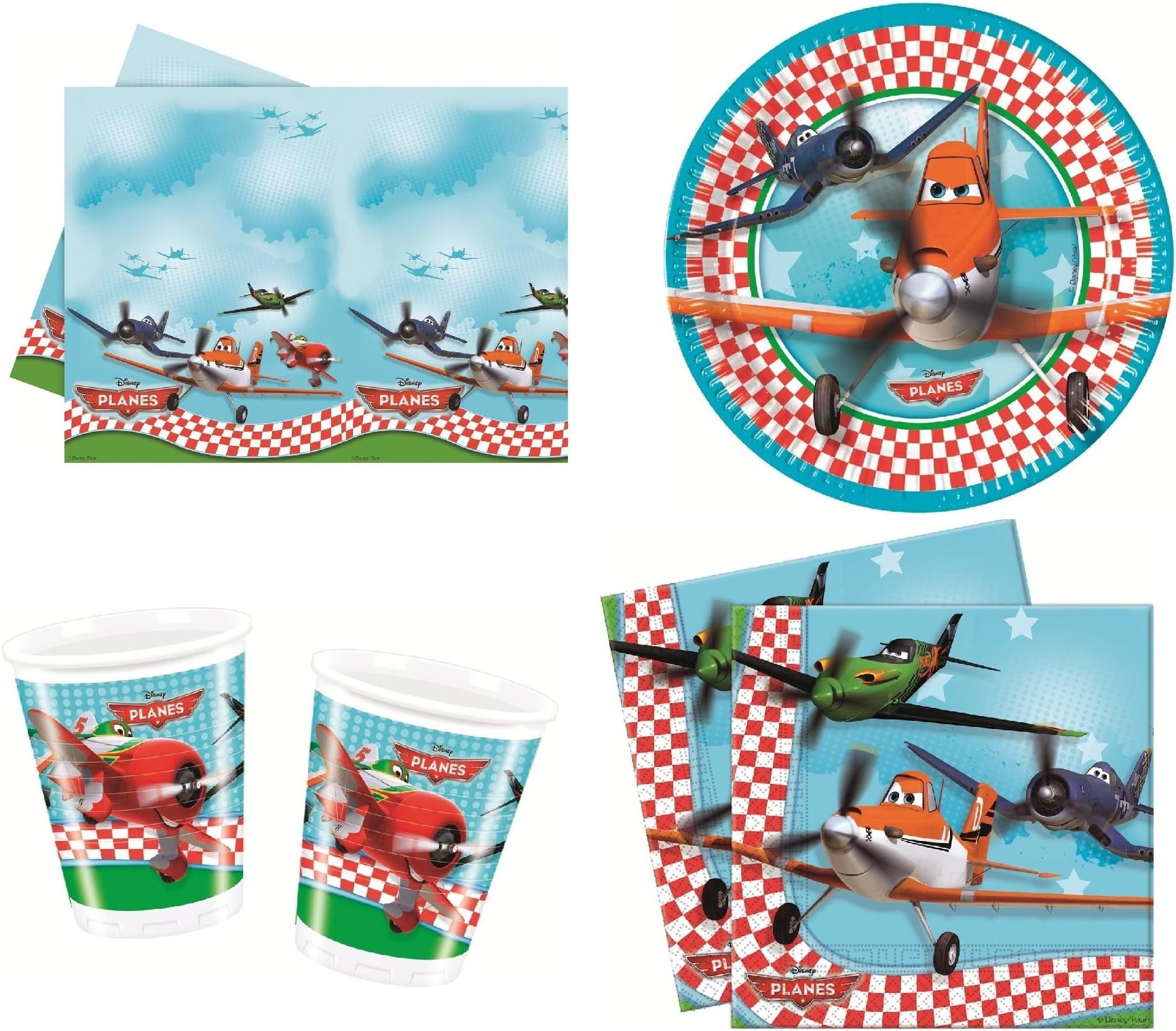 Disney Planes Party Tableware pack for 8 guests including cups, plates, tablecover and napkins! 37 party items!